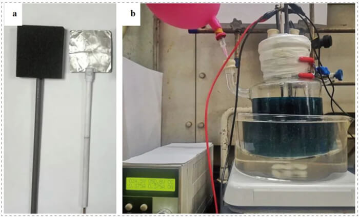 9-Reaction-setup-for-scale-up.-a)-Electrodes--RVC-and-Pt-plate.-b)-Reaction-setup.jpg